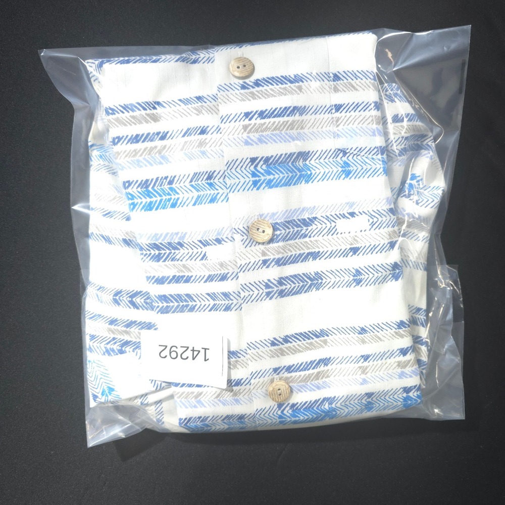 Tommy Bahama Silk Blend Shirt Mens M White Blue Chevron Stripe Camp Collar 14292 - Picture 8 of 8